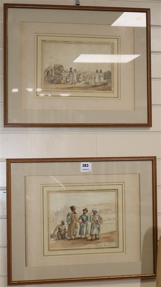 19th century English School, a near pair of ink and watercolours, Tartass of Armenia and Camp of Tartass, inscribed and 20 x 24cm and 1